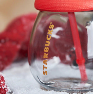 Starbucks 650ml/22oz Snowflake Penguin Glass Cup with Straw - Ann Ann Starbucks