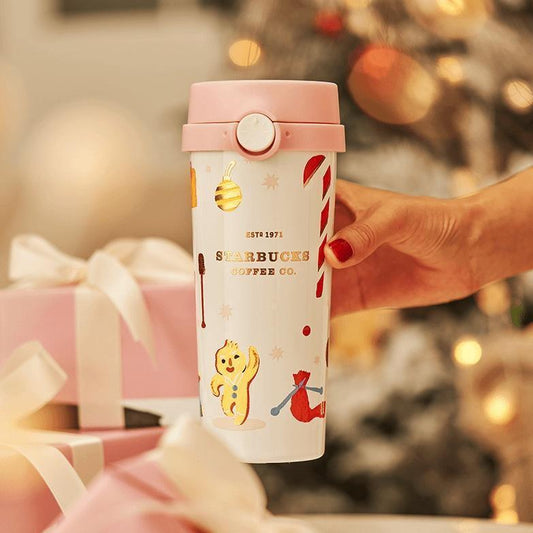 Starbucks China Pink 16oz Stainless Steel Christmas Gingerbread man Cup (2021 Christmas Edition) - Ann Ann Starbucks