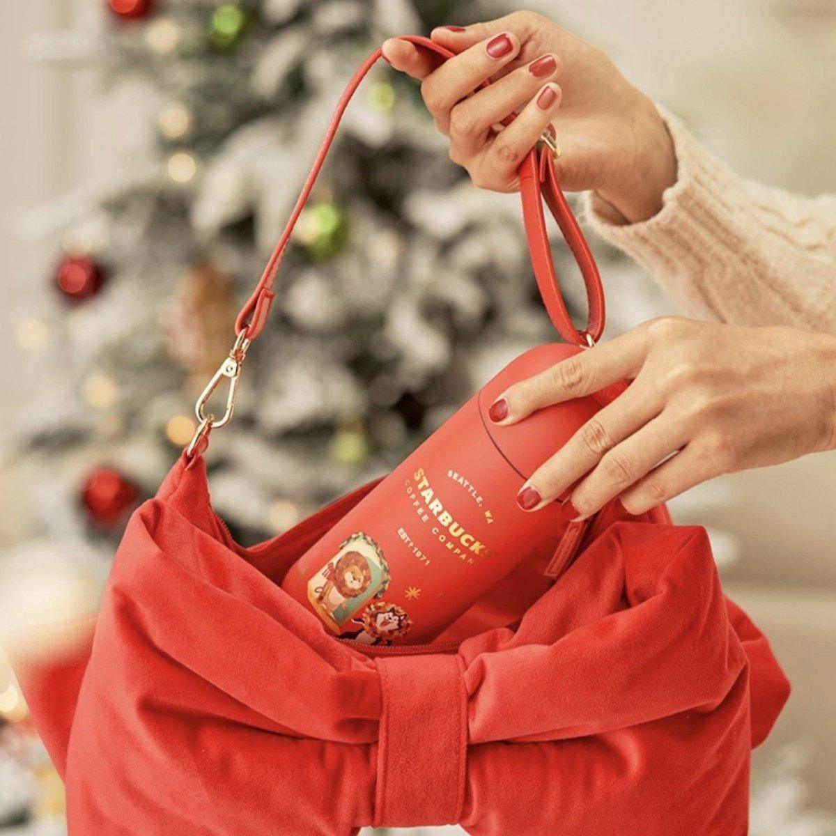Starbucks China Red Christmas 12 oz Capsule Vacuum Flask with Bowknot Handbag (Starbucks China Christmas 2021) - Ann Ann Starbucks