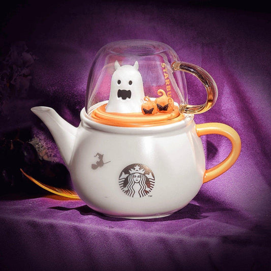 Starbucks Halloween Playful Ghost & Pumpkin Teapot and Glass Cup set - Ann Ann Starbucks