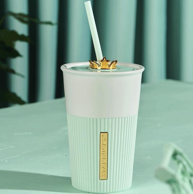 Starbucks Mint Green Crown Ceramic Straw Cup (Starbucks China Mint 2021 Edition) - Ann Ann Starbucks