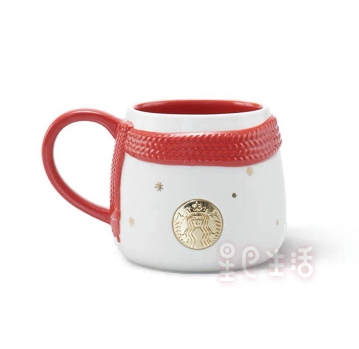 Starbucks Red Scarf Embossed White Ceramic Mug - Starbucks China Christmas 2021 - Ann Ann Starbucks