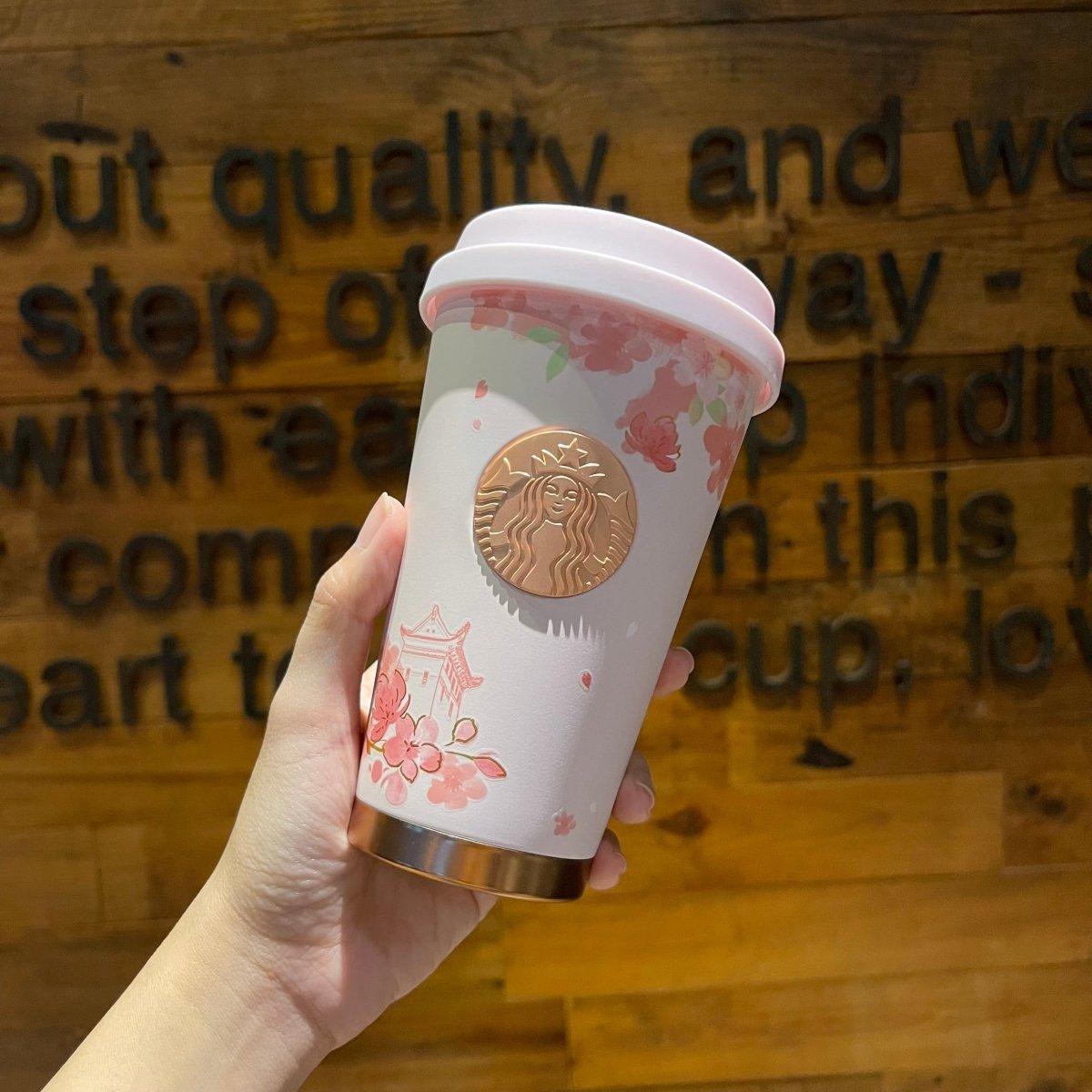 Starbucks Sakura Stainless Steel Cup with Holder 370ml/12,51oz - Ann Ann Starbucks