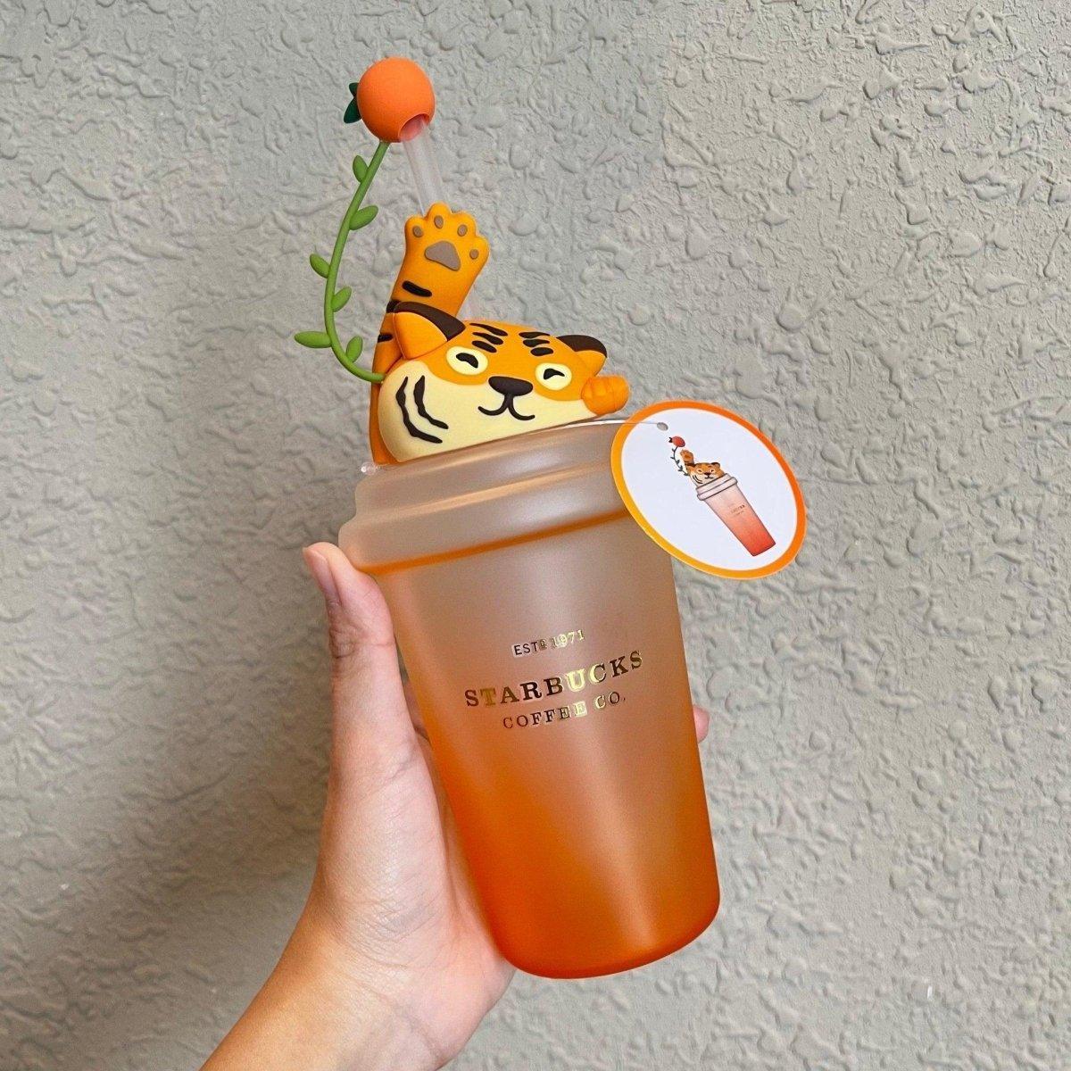 Starbucks Tiger Catching 17,5oz Orange Straw Glass Cup - Ann Ann Starbucks
