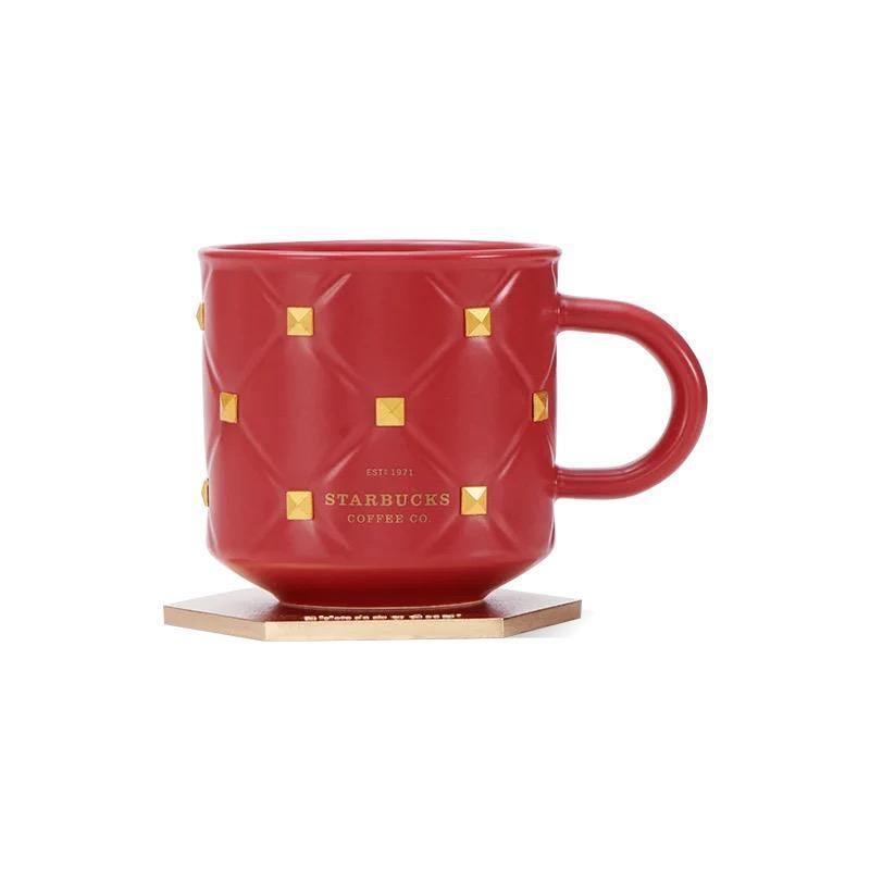 Starbucks Vintage Red Gold Diamond Shape Ceramic mug - Ann Ann Starbucks