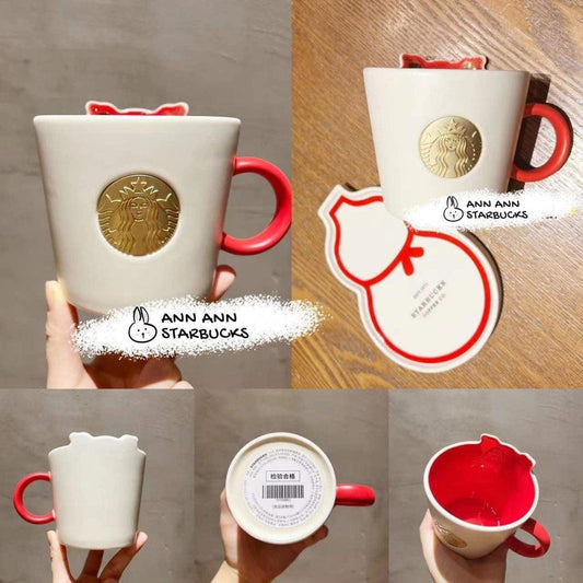 Starbucks White Red Tiger Ceramic Mug with Gourd Water Bottle Plate - Ann Ann Starbucks