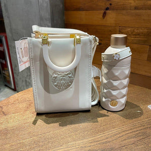 Starbucks White Set of Bag and Stainless Steel Bottle 400ml/13,53oz - Ann Ann Starbucks