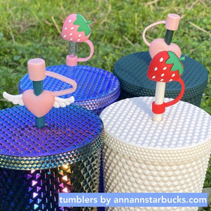 Strawberry Heart Straw Toppers set of 4 for Tumbler, Straw Cup – Starbucks Accessories - Ann Ann Starbucks