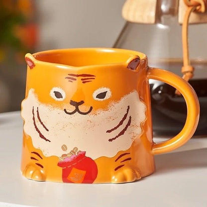 Tiger with Coffee Bean Pouch Ceramic Mug 414ml/14oz - Ann Ann Starbucks