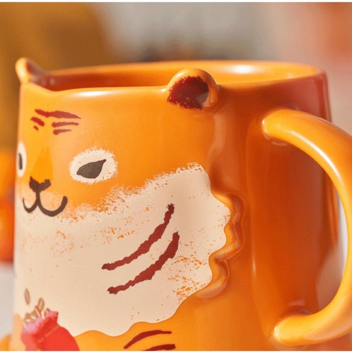 Tiger with Coffee Bean Pouch Ceramic Mug 414ml/14oz - Ann Ann Starbucks