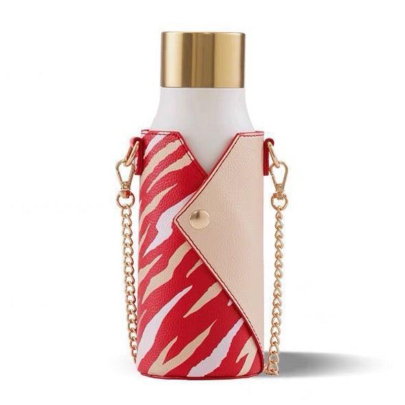 White Gold Tiger Stripes Stainless Steel Bottle with Red Pouch 500ml/16,91oz - Ann Ann Starbucks